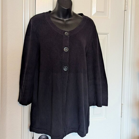 Jones New York Black 3-button Cardigan, Womens Size Large - Picture 1 of 10